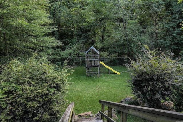 view of yard with a playground