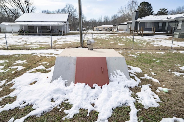 view of entry to storm shelter