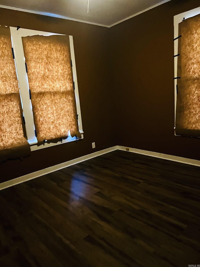 spare room featuring crown molding and hardwood / wood-style floors