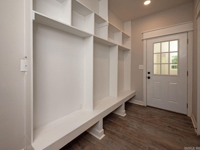 mudroom with dark hardwood / wood-style floors