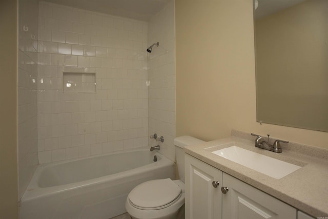 full bathroom featuring toilet, bathtub / shower combination, and vanity