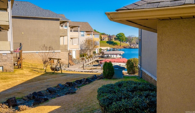 view of yard with a water view