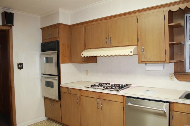 kitchen featuring stainless steel appliances and ornamental molding