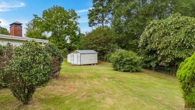 view of yard featuring a shed