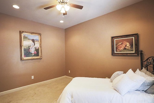 bedroom featuring carpet flooring and ceiling fan