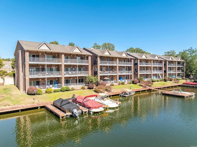 exterior space with a water view