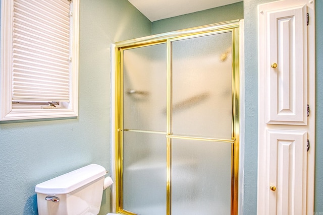 bathroom featuring an enclosed shower and toilet