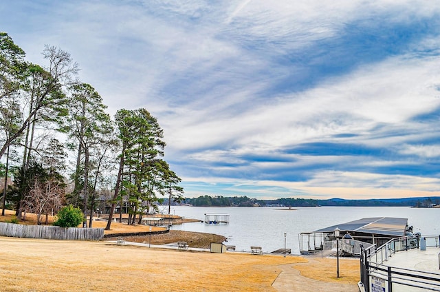 view of dock with a water view