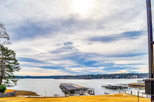 dock area featuring a water view