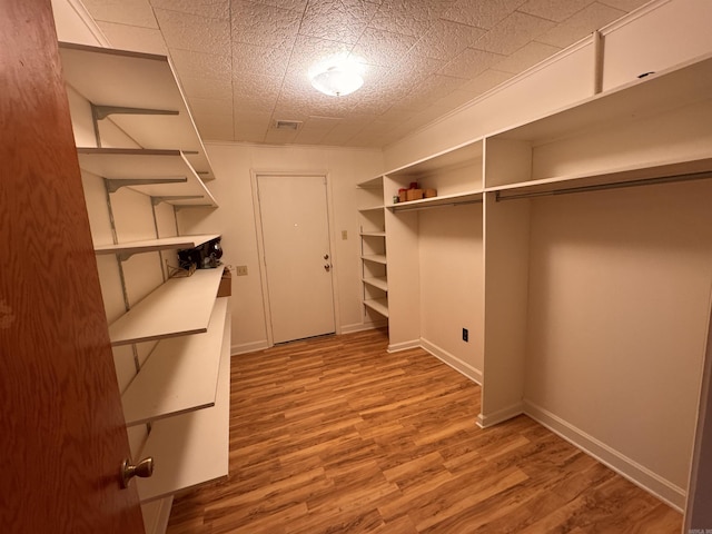 walk in closet with hardwood / wood-style flooring