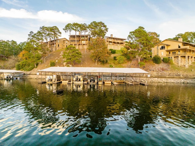 view of dock with a water view