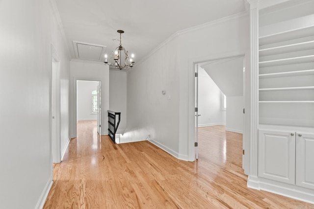 unfurnished dining area with crown molding and light hardwood / wood-style flooring