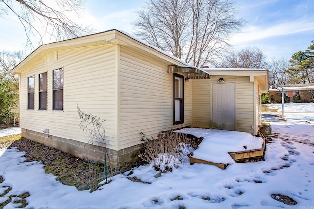 view of snow covered exterior