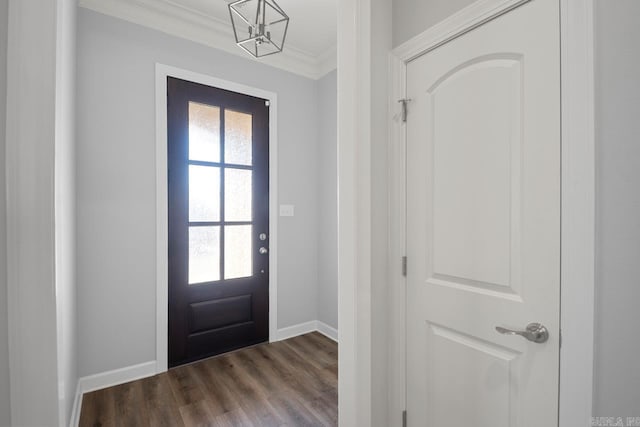 foyer featuring ornamental molding, dark hardwood / wood-style flooring, and plenty of natural light