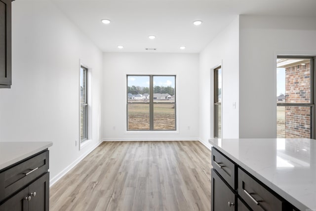 unfurnished dining area featuring light hardwood / wood-style floors