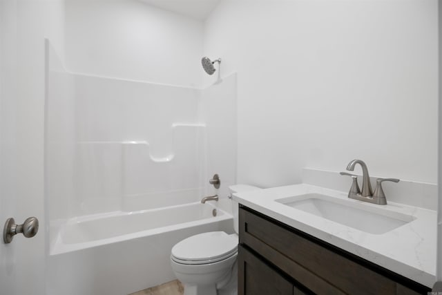 full bathroom featuring toilet, shower / washtub combination, and vanity