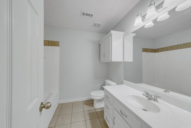 full bathroom featuring vanity, shower / tub combination, tile patterned floors, and toilet