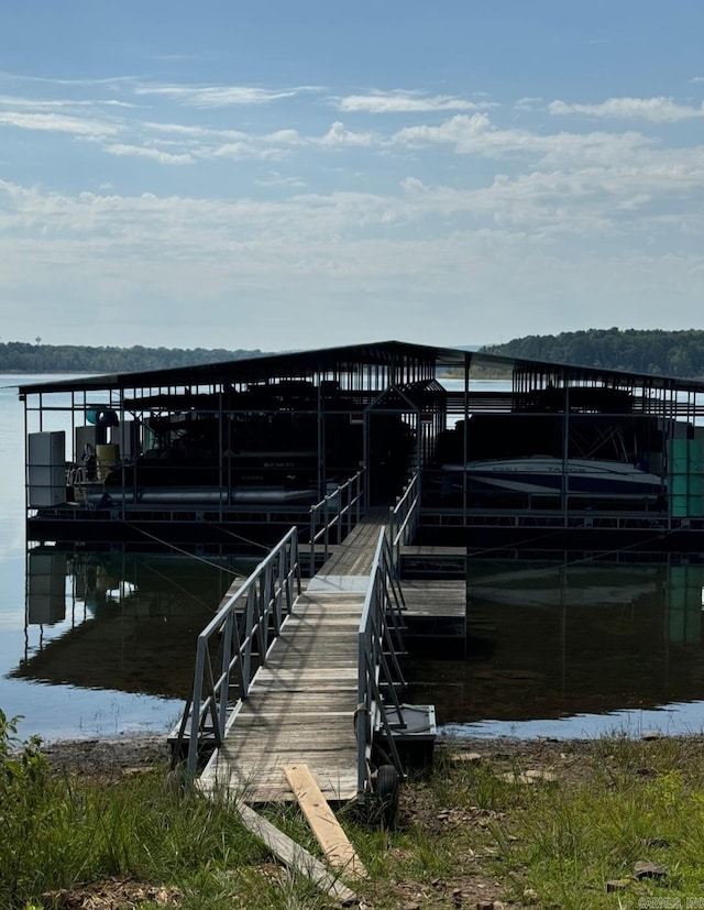 view of dock with a water view