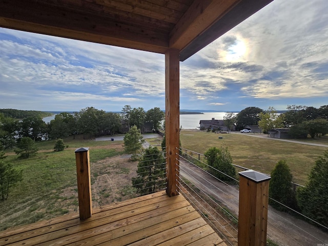 deck with a water view