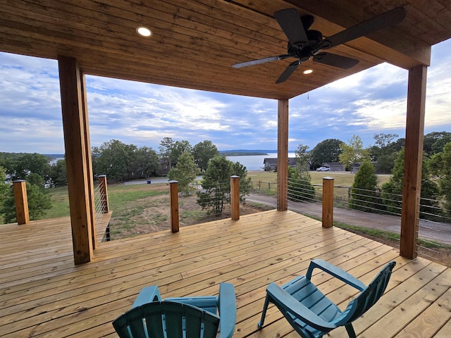 wooden deck with ceiling fan