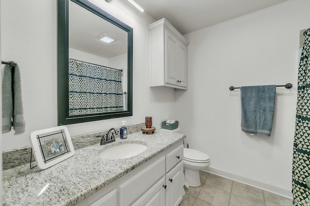 bathroom featuring toilet, tile patterned floors, and vanity