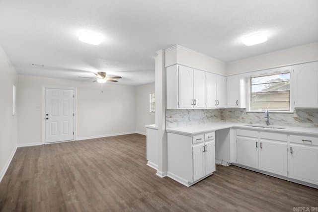 kitchen featuring sink, white cabinetry, and ceiling fan