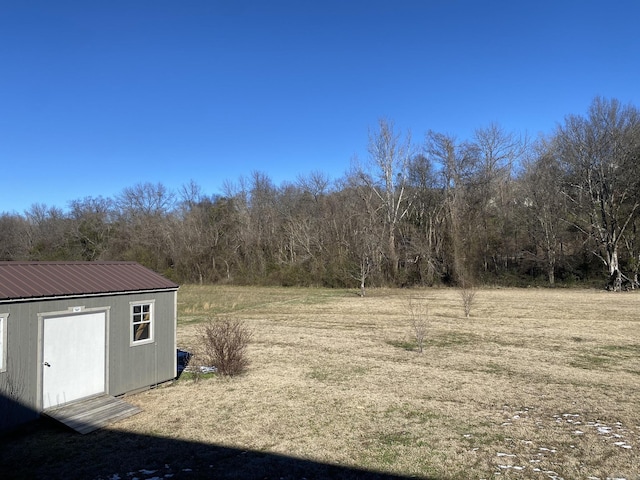 view of yard with a shed