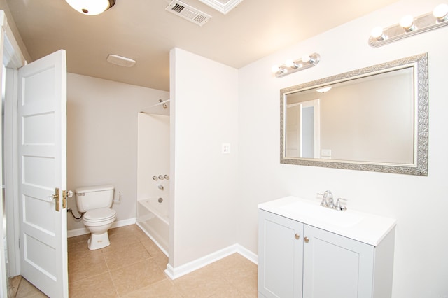 full bathroom featuring toilet, vanity, tile patterned flooring, and bathtub / shower combination