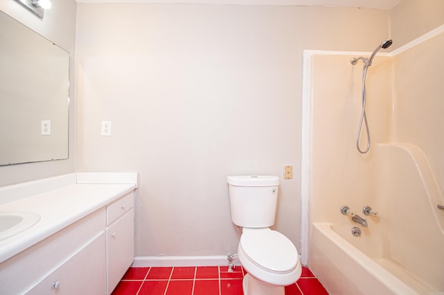 full bathroom featuring toilet, washtub / shower combination, tile patterned floors, and vanity