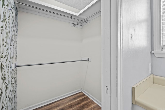 walk in closet featuring dark wood-type flooring