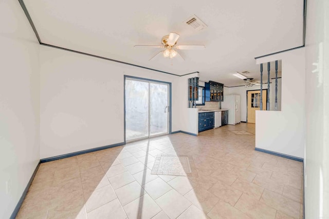 living room featuring ceiling fan and light tile patterned flooring