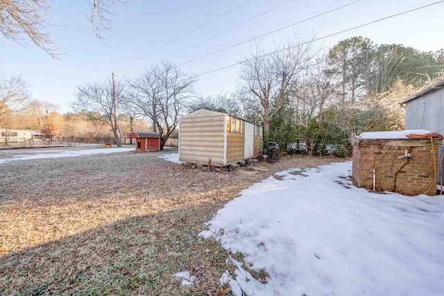 view of yard with a shed