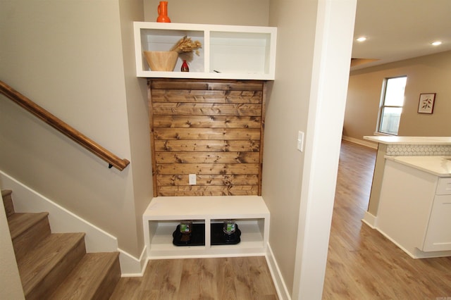 mudroom with light wood-type flooring