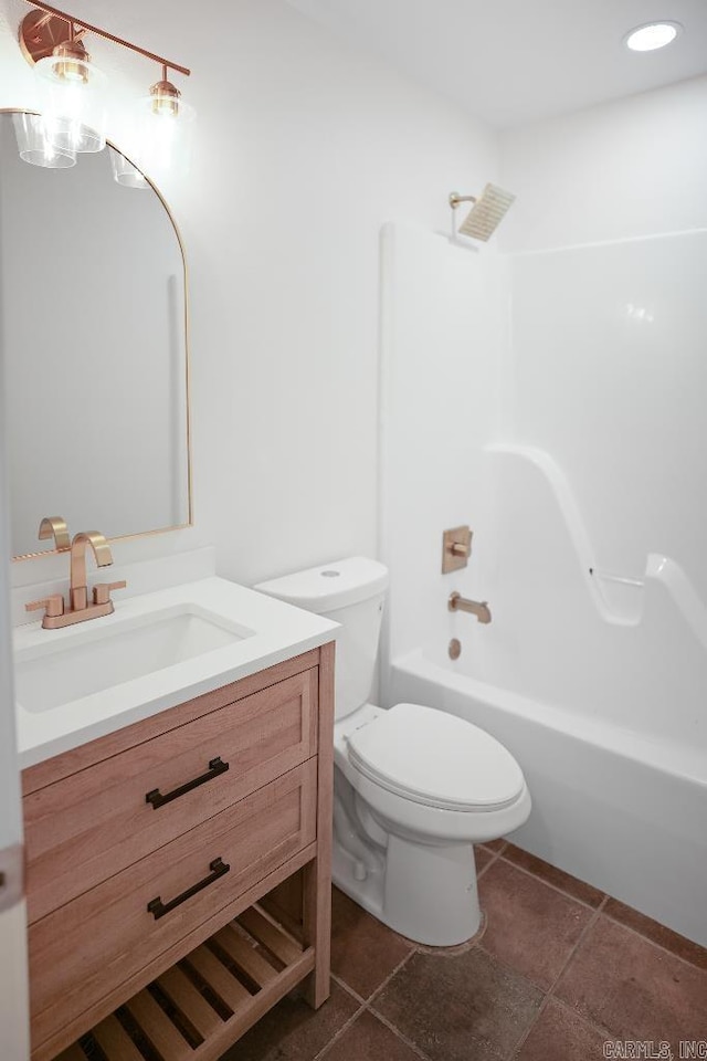 full bathroom with toilet, vanity, and bathtub / shower combination