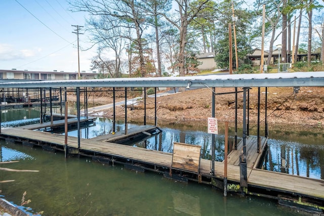 view of dock featuring a water view