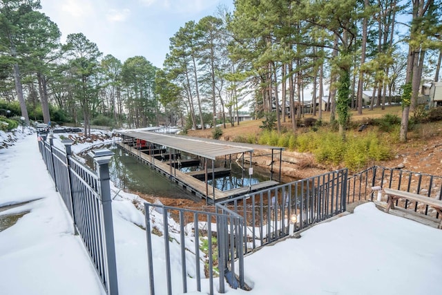 dock area with a water view