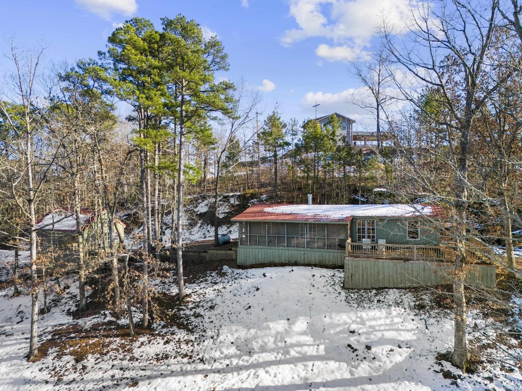 view of yard covered in snow