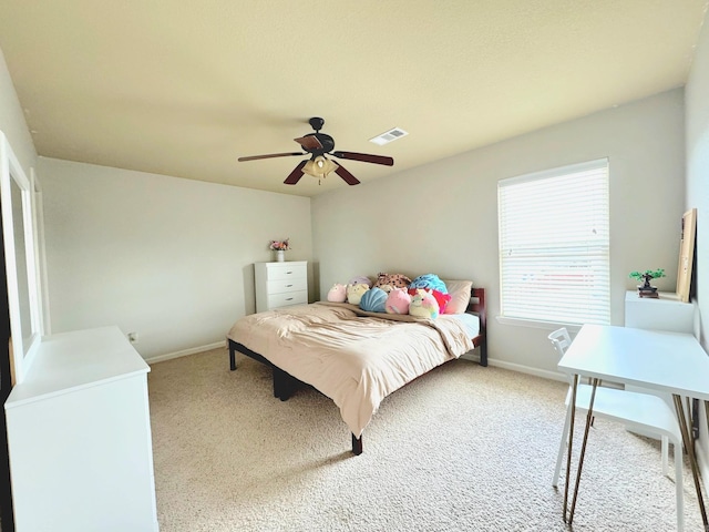 bedroom with carpet flooring and ceiling fan