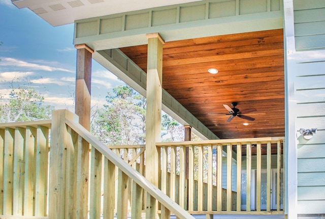 exterior details featuring ceiling fan