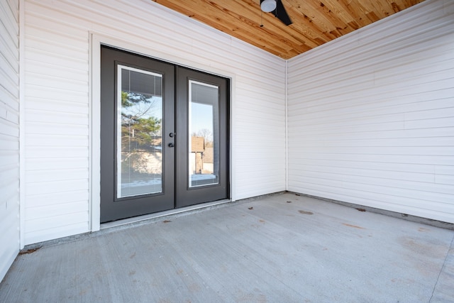 property entrance with french doors and a patio