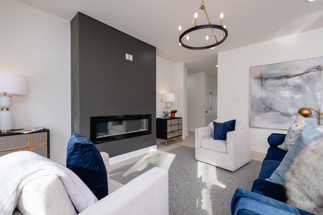 living room featuring a chandelier