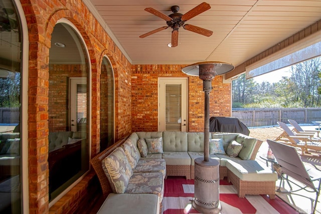 view of patio featuring ceiling fan and an outdoor hangout area