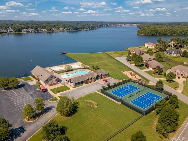 bird's eye view featuring a water view