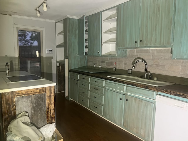 kitchen featuring decorative backsplash, sink, white dishwasher, and black electric cooktop