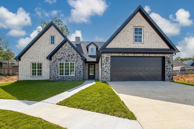 view of front of property featuring a garage and a front yard