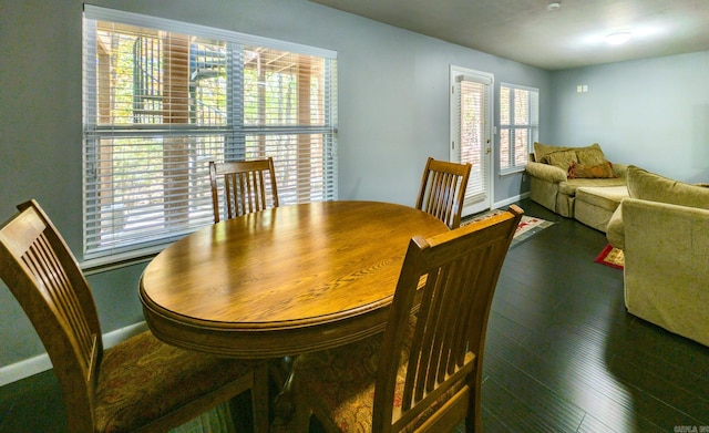 dining room with dark hardwood / wood-style floors