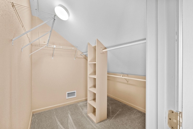 spacious closet with carpet and lofted ceiling