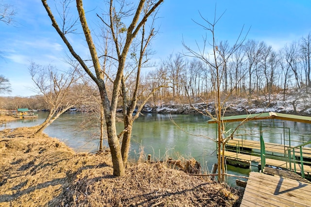 dock area with a water view