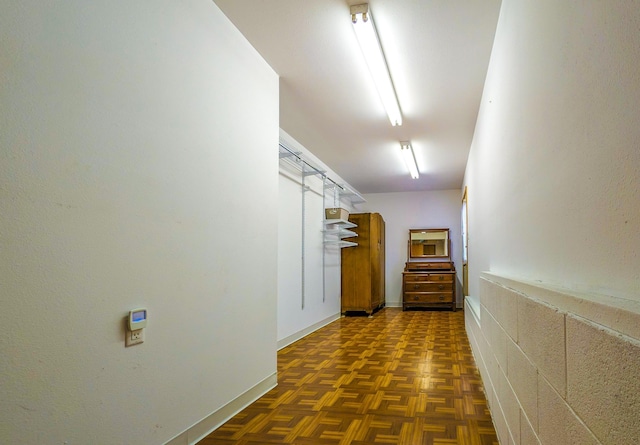 interior space featuring dark parquet floors