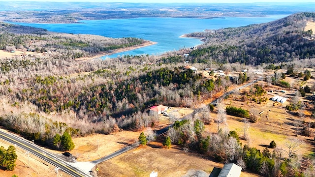 drone / aerial view with a water and mountain view